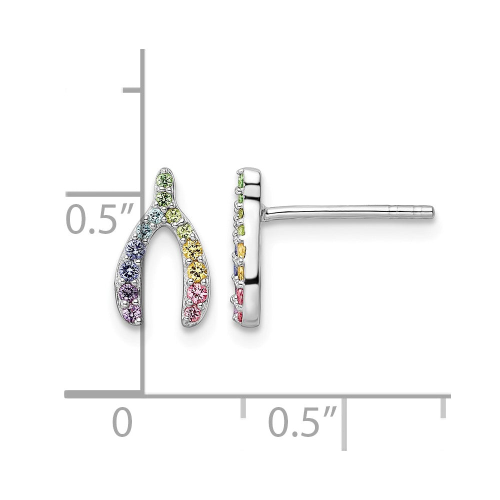 Sterling Silver RH-pltd Rainbow Nano Crystal Wishbone Post Earrings