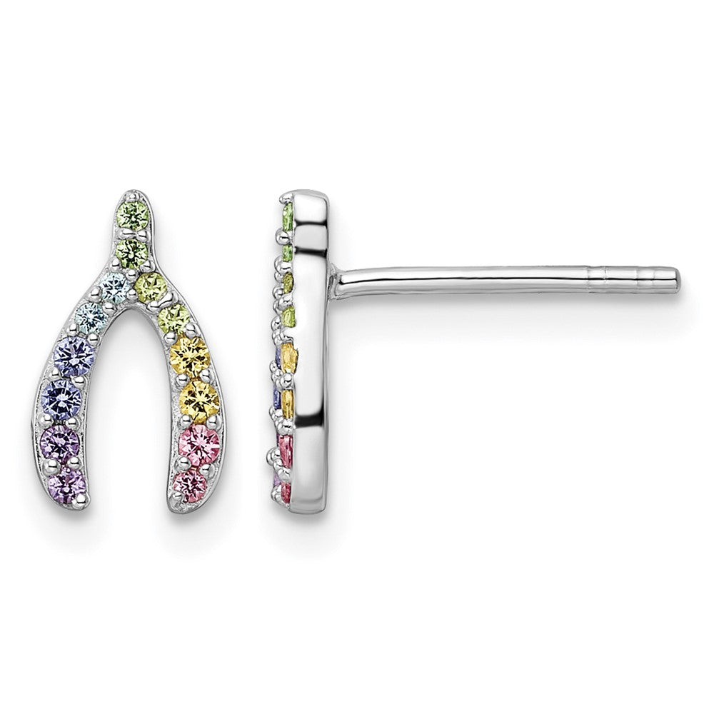 Sterling Silver RH-pltd Rainbow Nano Crystal Wishbone Post Earrings