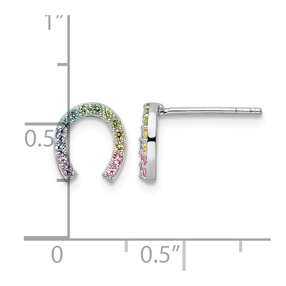 Sterling Silver RH-pltd Rainbow Nano Crystal Horseshoe Post Earrings