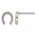 Sterling Silver RH-pltd Rainbow Nano Crystal Horseshoe Post Earrings