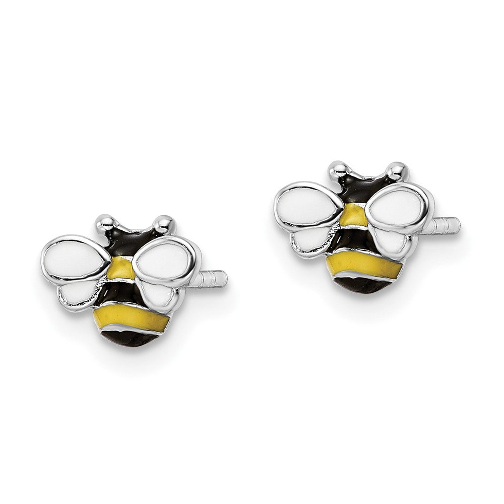 Sterling Silver RH-plated Enameled Bumblebee Petite Post Earrings