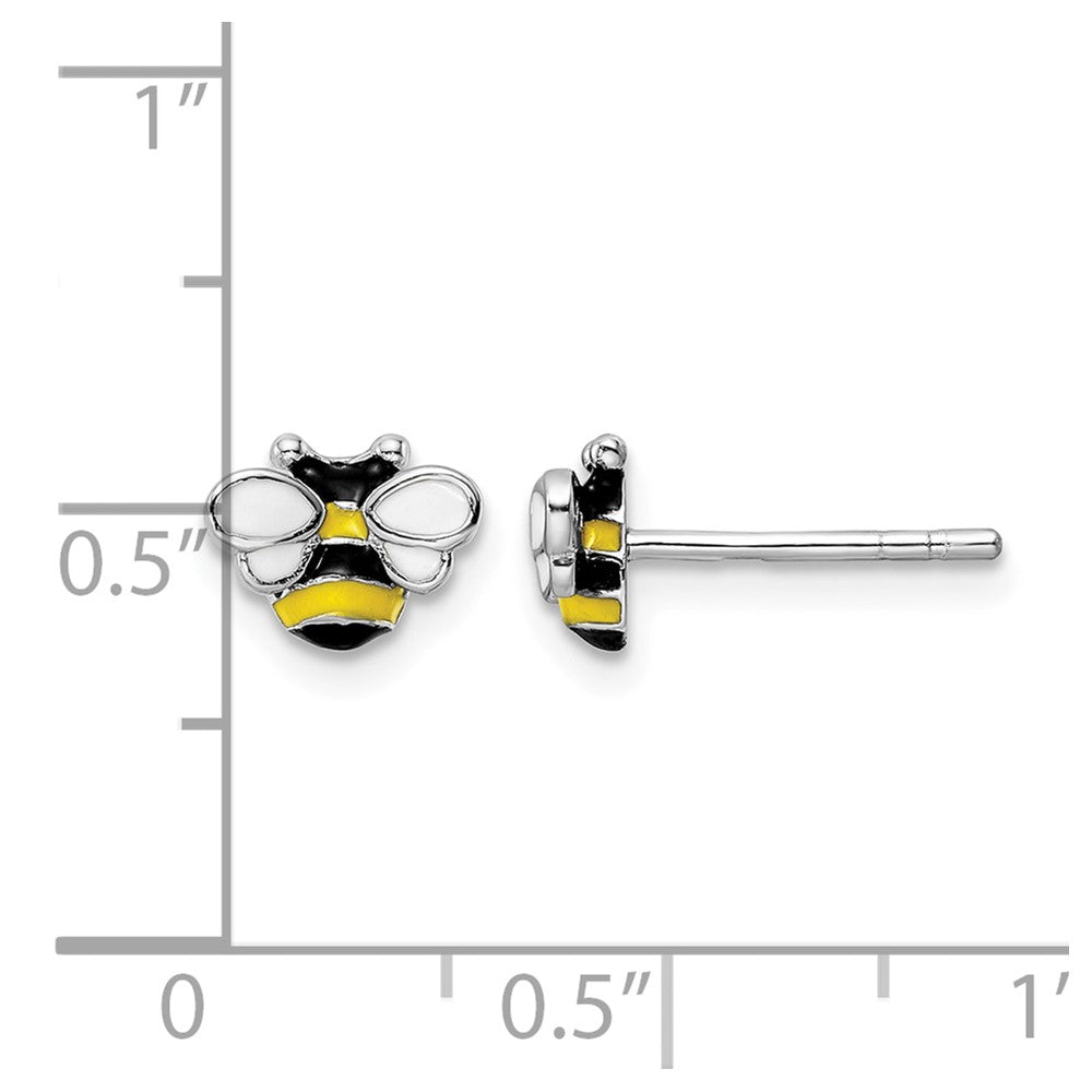 Sterling Silver RH-plated Enameled Bumblebee Petite Post Earrings