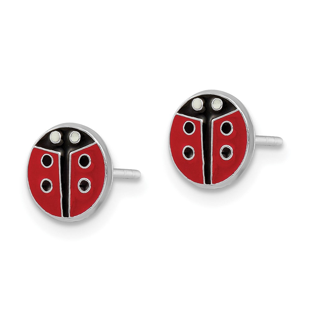 Sterling Silver RH-plated Enameled Ladybug Post Earrings