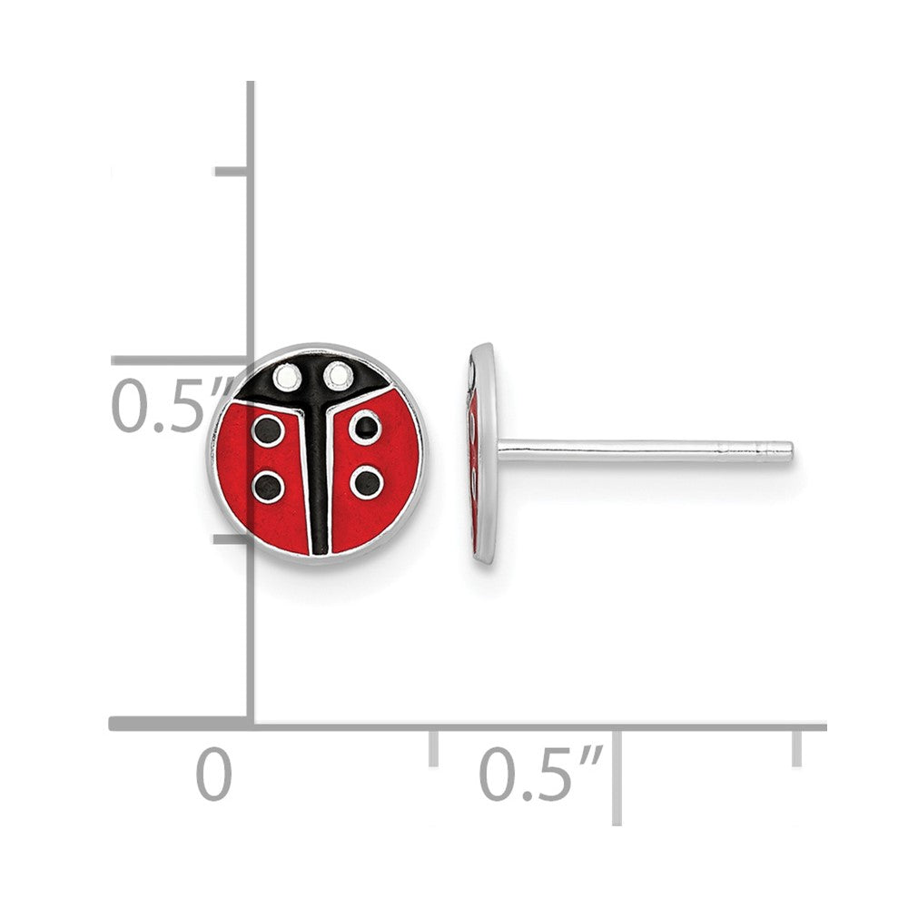 Sterling Silver RH-plated Enameled Ladybug Post Earrings