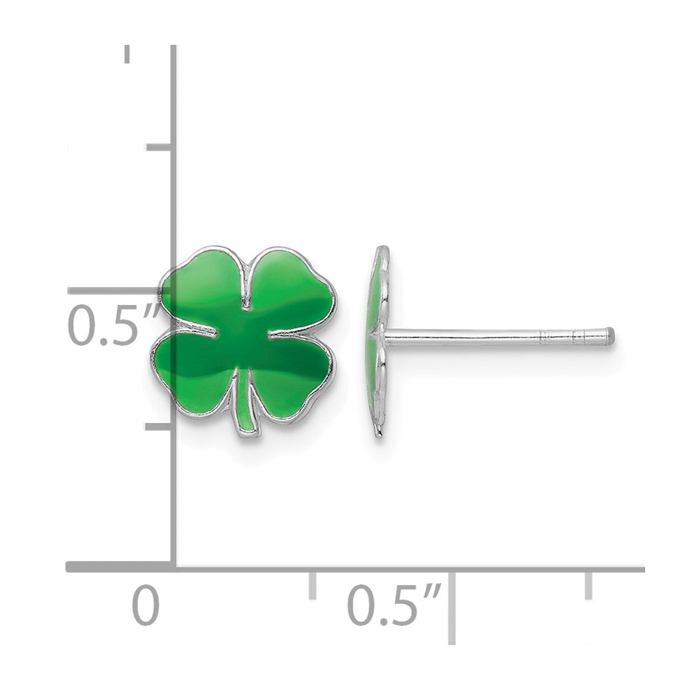 Sterling Silver RH-plated Enamel 4 Leaf Clover Post Earrings