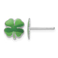 Sterling Silver RH-plated Enamel 4 Leaf Clover Post Earrings