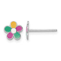 Sterling Silver RH-plated Enameled Flower Post Earrings