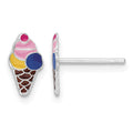 Sterling Silver Rhoidum-plated Enamel Ice Cream Cone Post Earrings