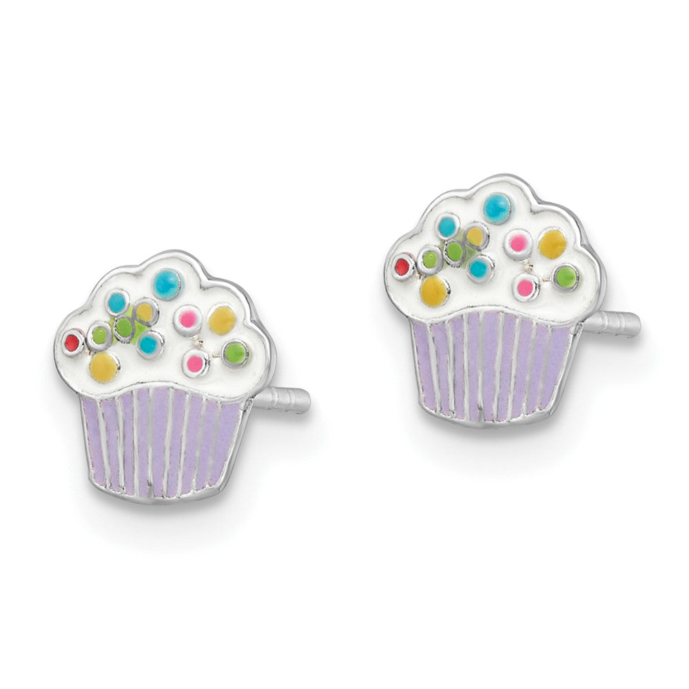 Sterling Silver RH-plated Enamel Cupcake Post Earrings