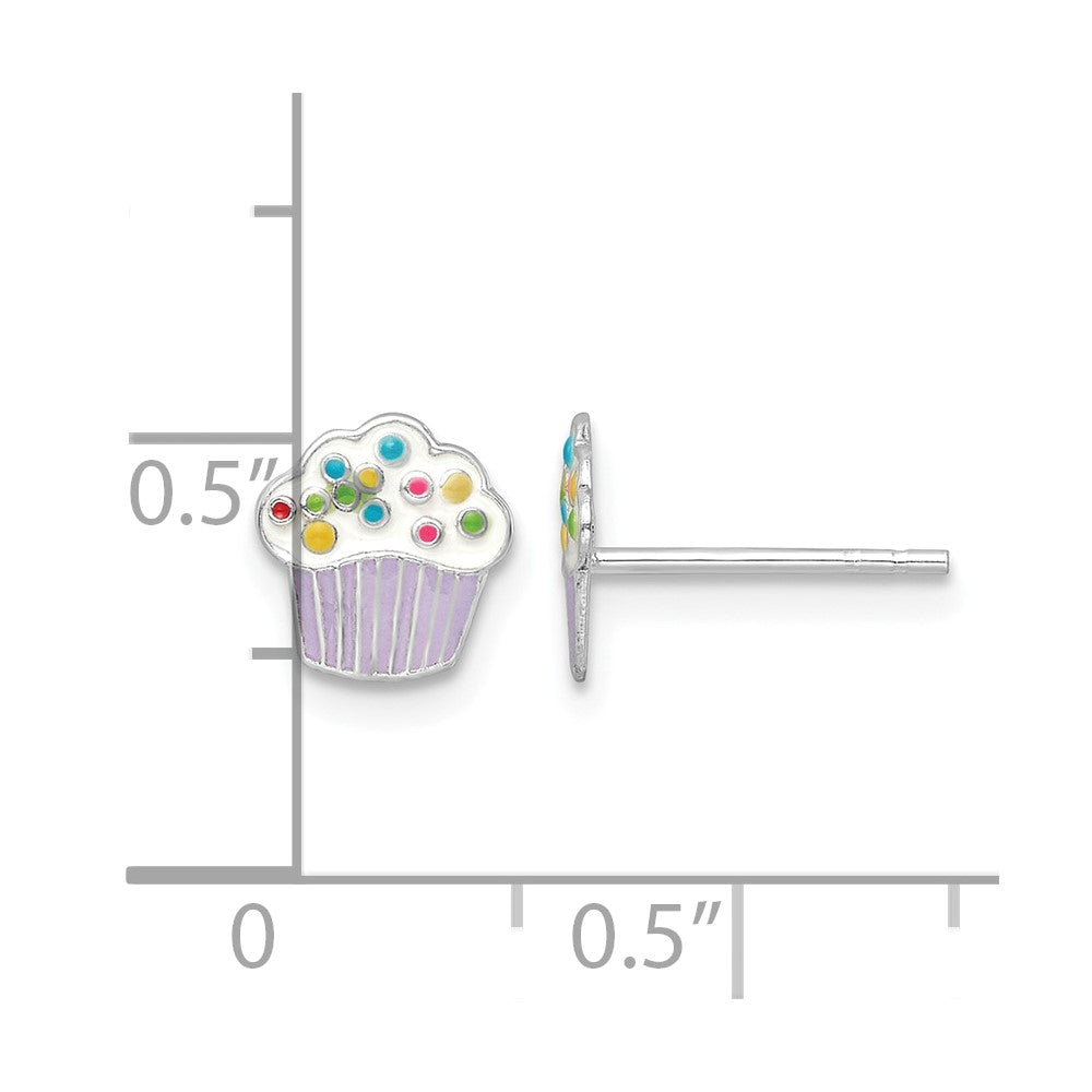 Sterling Silver RH-plated Enamel Cupcake Post Earrings