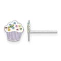 Sterling Silver RH-plated Enamel Cupcake Post Earrings
