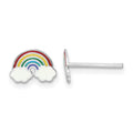 Sterling Silver RH-plated Enameled Rainbow w/Clouds Post Earrings