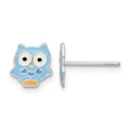 Sterling Silver RH-plated Enameled Blue Owl Post Earrings