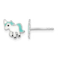Sterling Silver Rhodium-plated Polished Enameled Unicorn Post Earrings