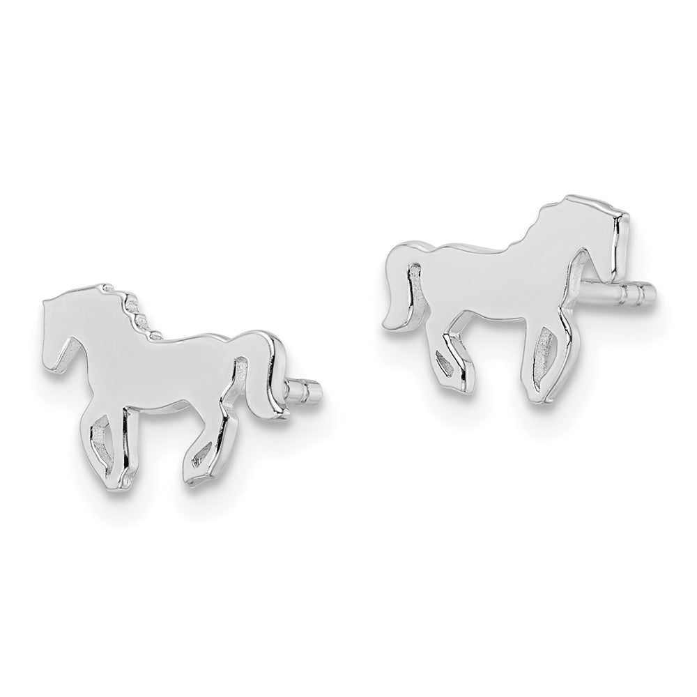 Sterling Silver Rhodium-plated Polished Horse Post Earrings