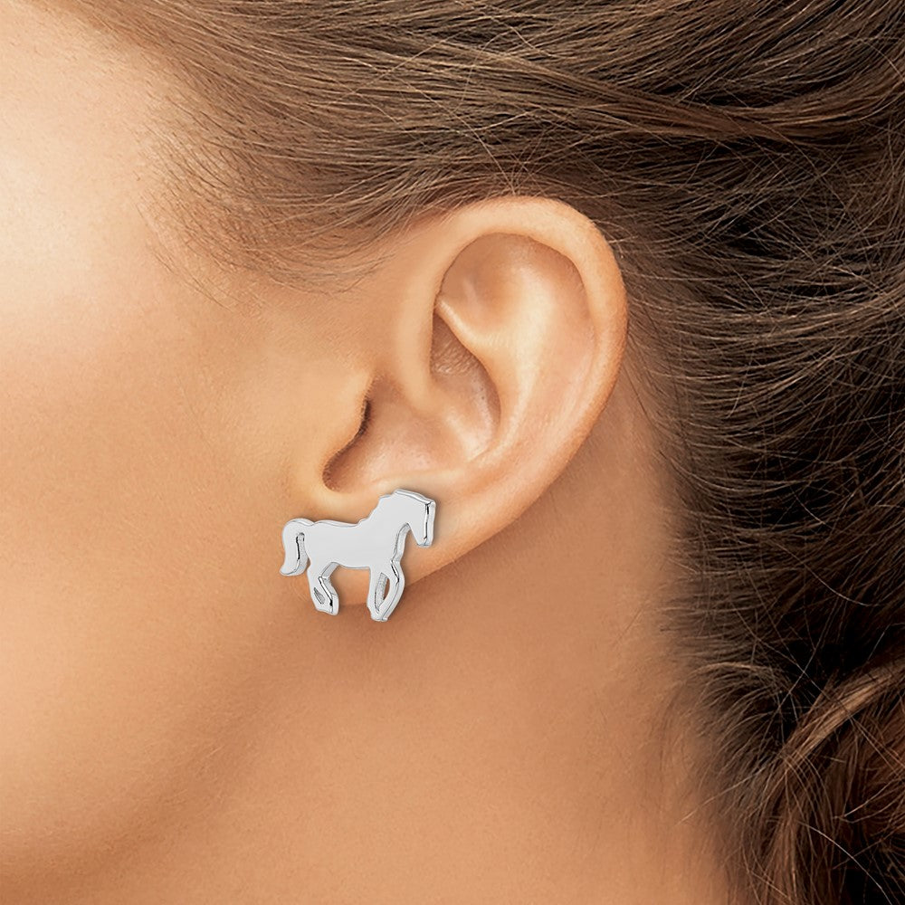 Sterling Silver Rhodium-plated Polished Horse Post Earrings