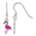 Sterling Silver Rhodium-plated Enameled Hot Pink Flamingo Dangle Earrings