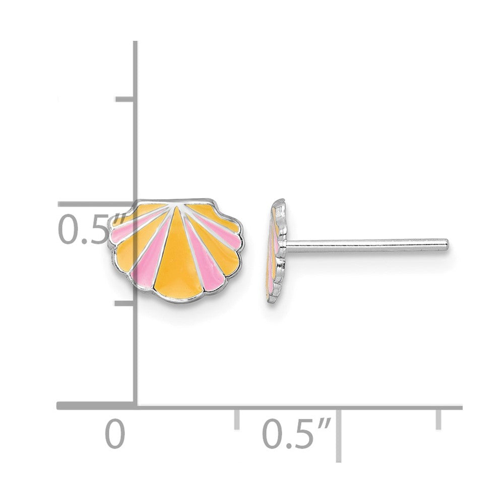 Sterling Silver RH-plated Pink/Orange Enamel Shell Post Earrings