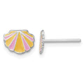 Sterling Silver RH-plated Pink/Orange Enamel Shell Post Earrings