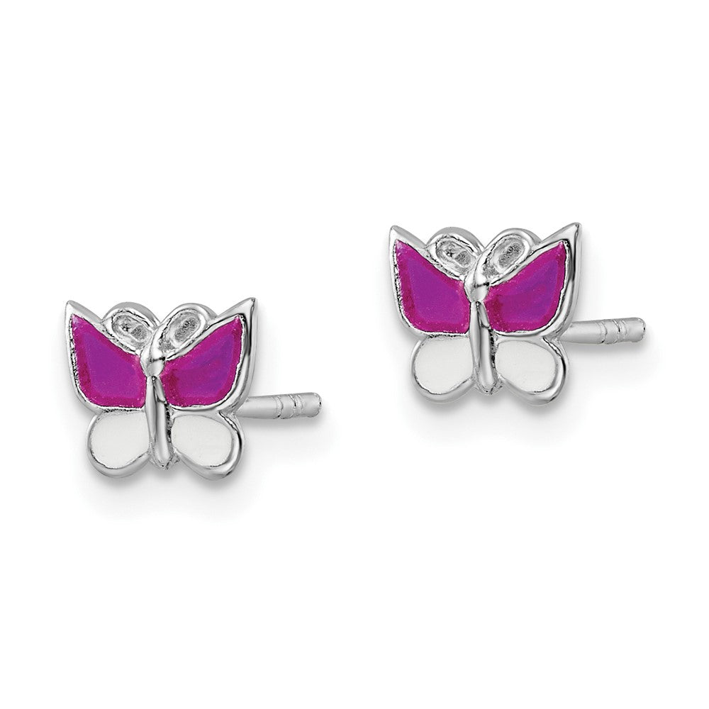 Sterling Silver RH-plated Enameled Butterfly Post Earrings