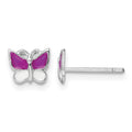 Sterling Silver RH-plated Enameled Butterfly Post Earrings
