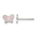 Sterling Silver RH-pltd Polish Pink Enamel Butterfly Petite Post Earrings