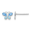 Sterling Silver RH-plated Blue Enameled Butterfly Post Earrings