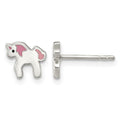 Sterling Silver Rhodium-plated Multi-color Enamel Unicorn Post Earrings