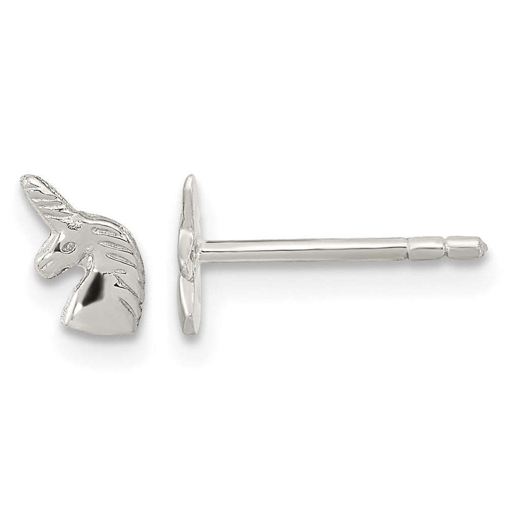 Sterling Silver Rhodium-plated Polished Unicorn Head Post Earrings