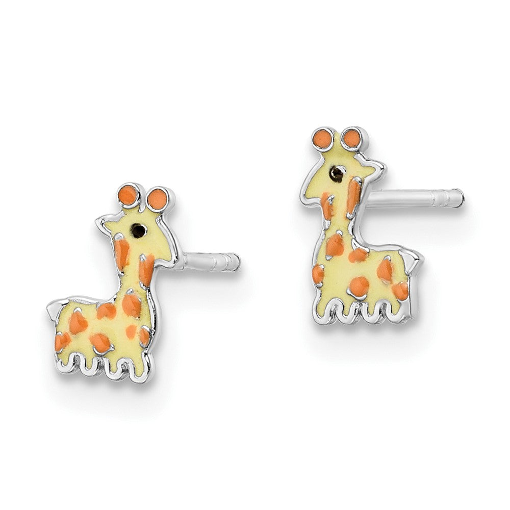 Sterling Silver RH-plated Enameled Giraffe Post Earrings