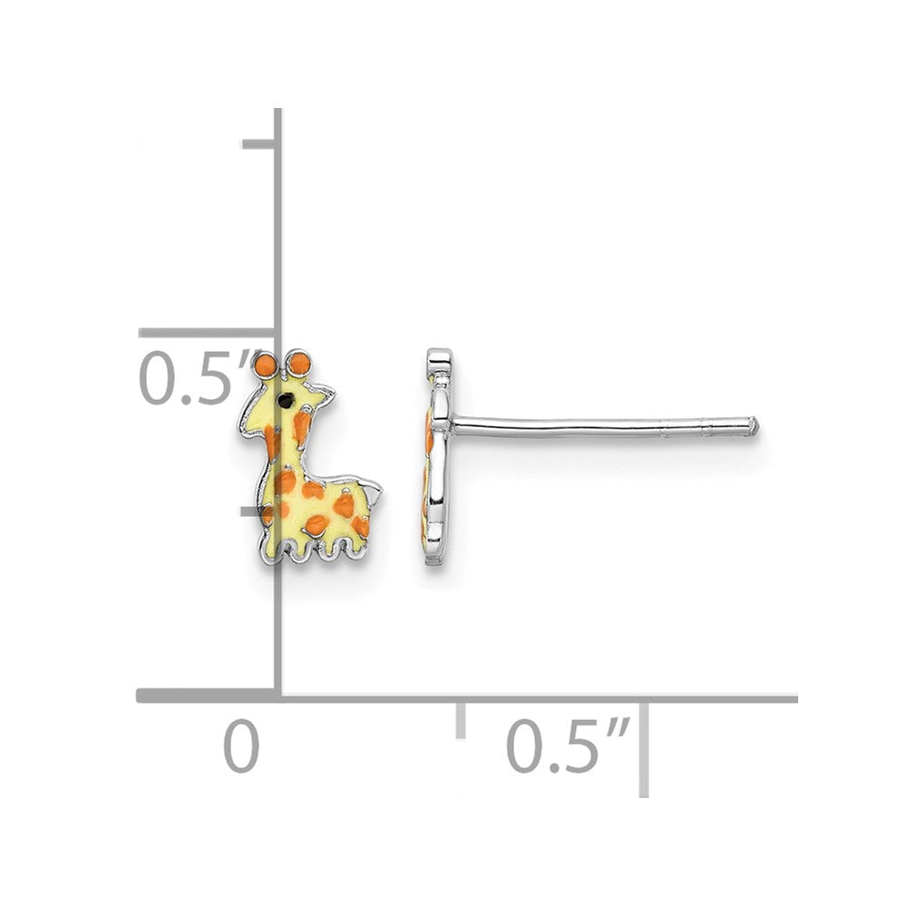 Sterling Silver RH-plated Enameled Giraffe Post Earrings