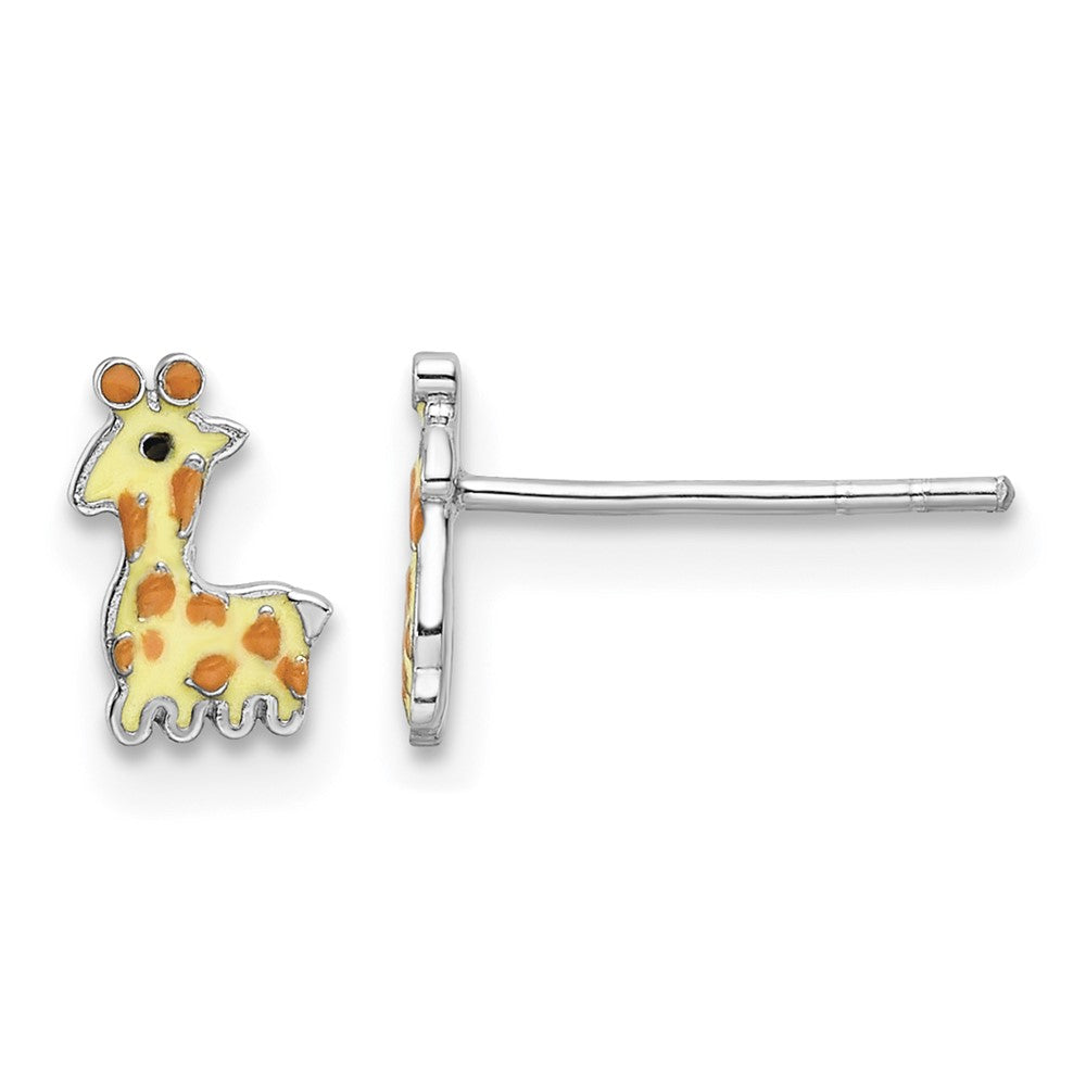 Sterling Silver RH-plated Enameled Giraffe Post Earrings