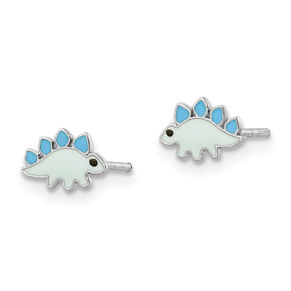 Sterling Silver Rhodium-plated Enameled Dinosaur Post Earrings