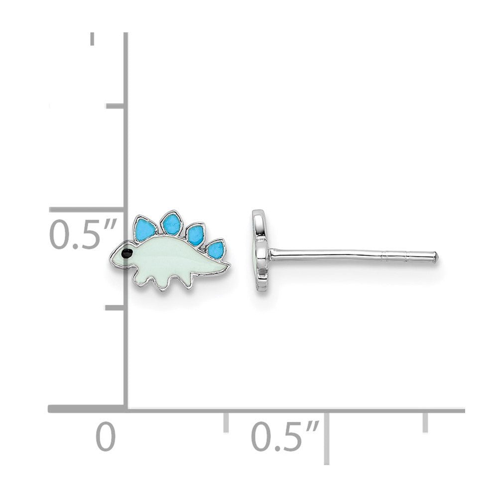 Sterling Silver Rhodium-plated Enameled Dinosaur Post Earrings