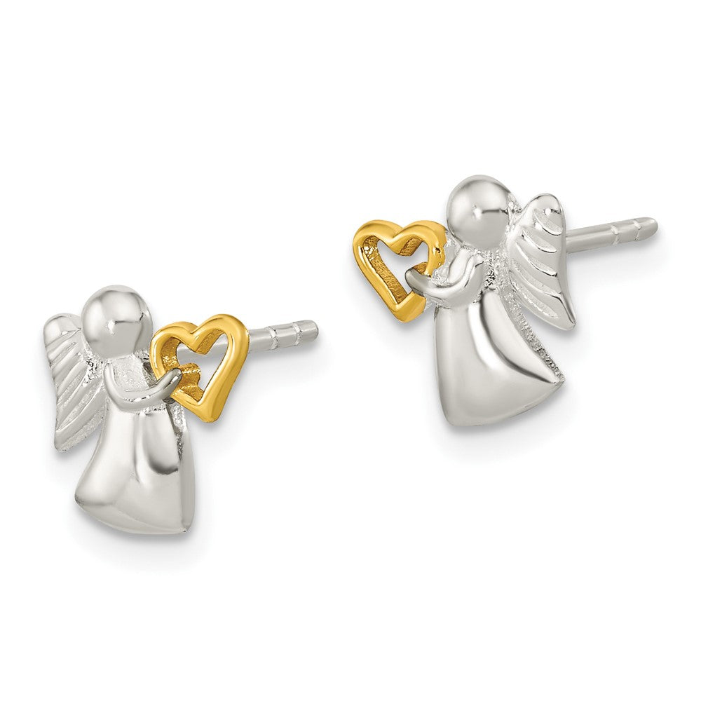 Sterling Silver Angel Gold-plated Heart Polished Post Earrings