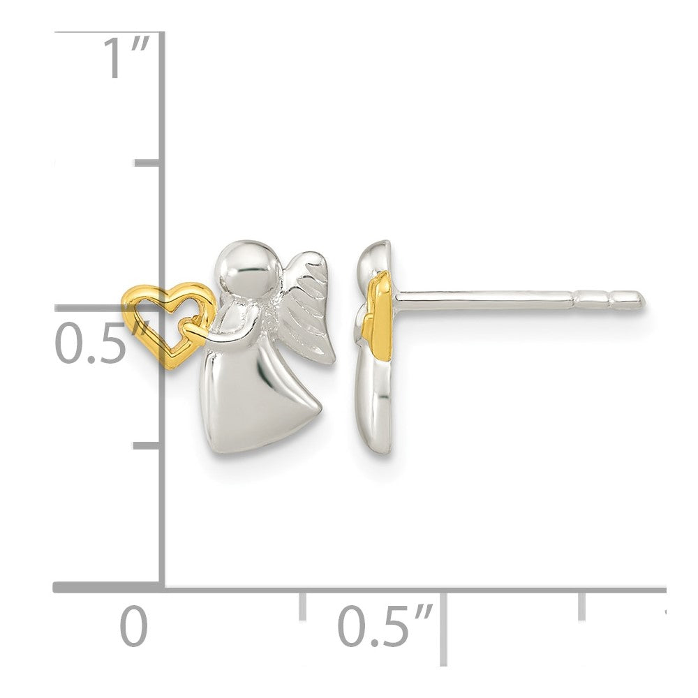 Sterling Silver Angel Gold-tone Heart Polished Post Earrings