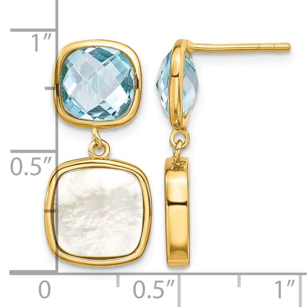 Sterling Silver Gold-plated 3.46BT Blue Topaz & MOP Post Dangle Earrings