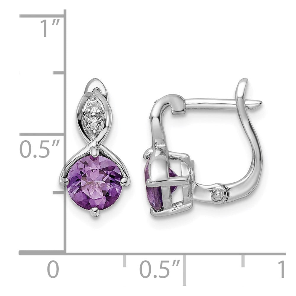 SS Rhod-plated 1.48tw Amethyst/White Topaz Hinged Earrings