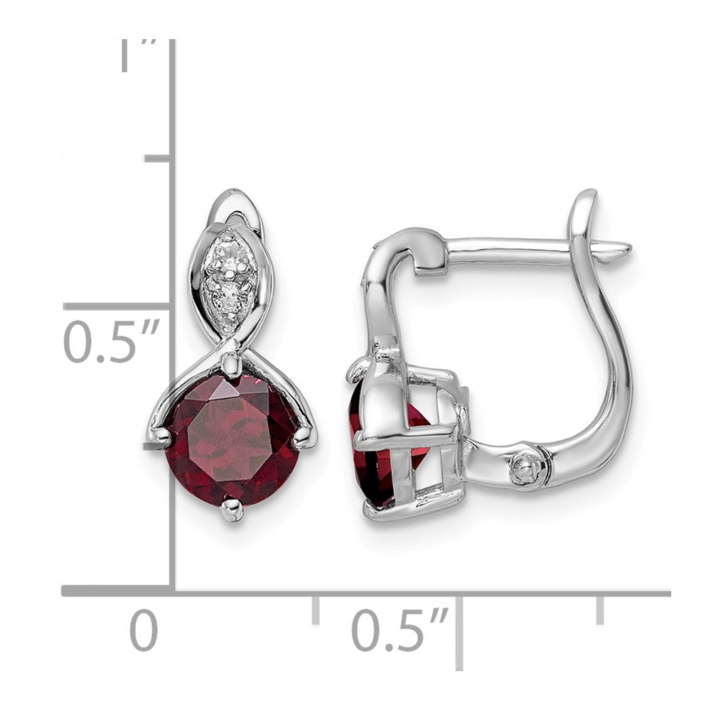 SS RH-plated 2.08t.w. Garnet/White Topaz Hinged Earrings