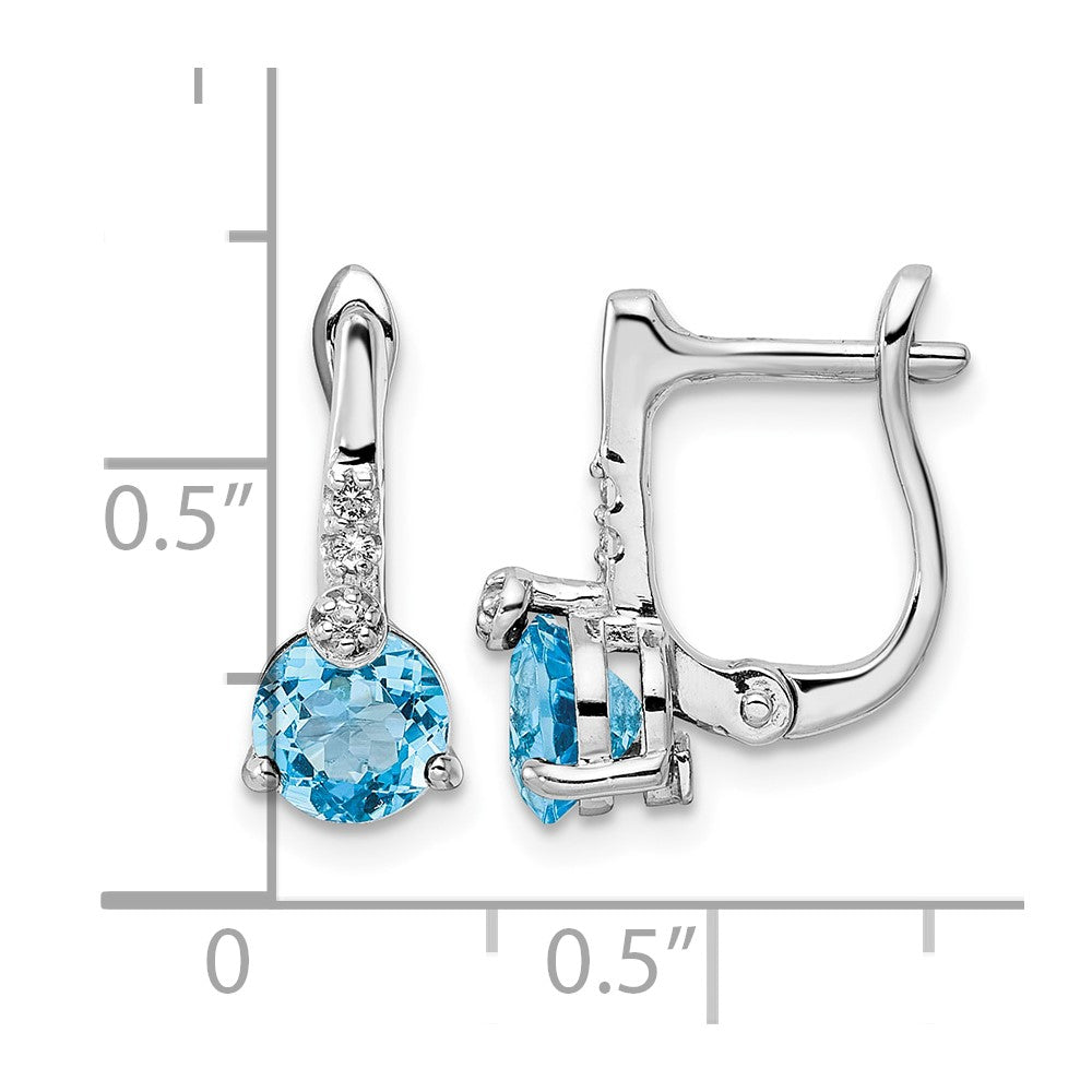 Sterling Silver Rhodium-plated Swiss BT/White Topaz Circle Hinged Earrings