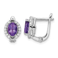 SS Rhod-plated 2.02Amethyst/WhiteTopaz Oval Hinged Earrings