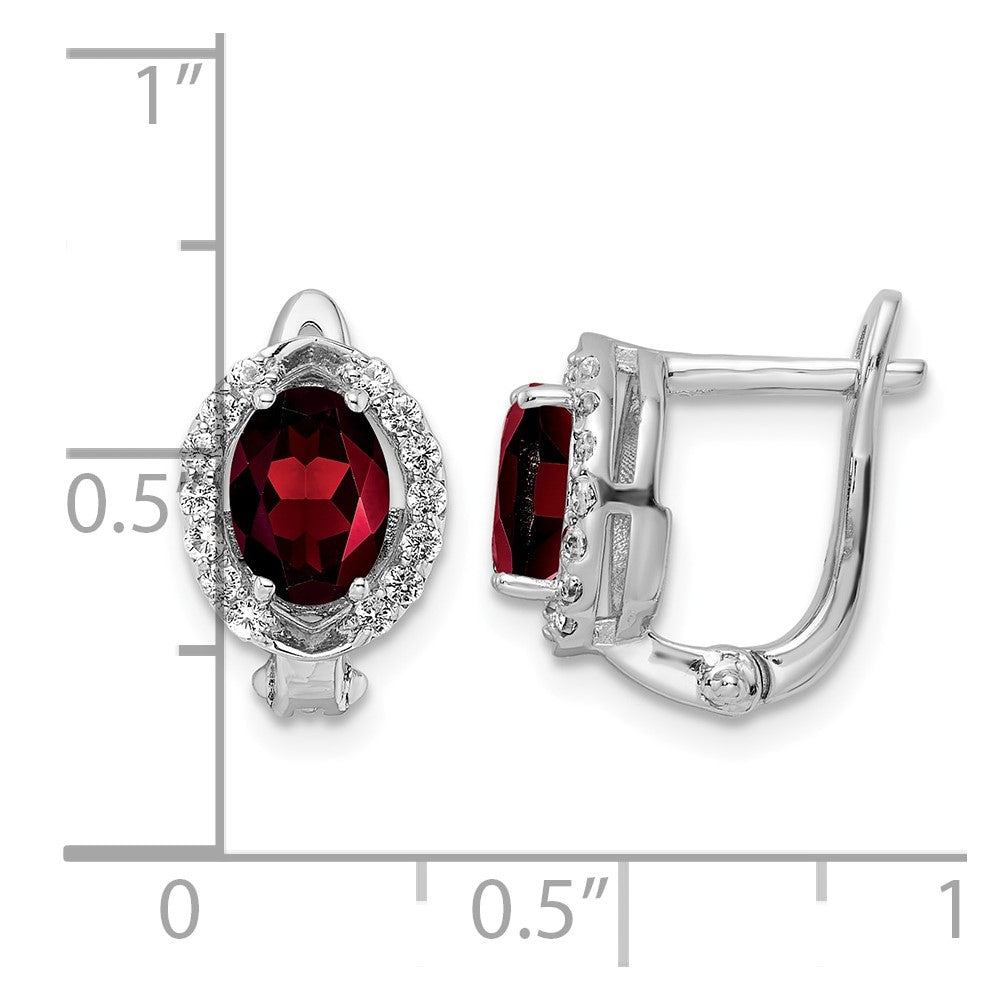 SS RH-plated 2.32t.w. Garnet/White Topaz Oval Hinged Earrings