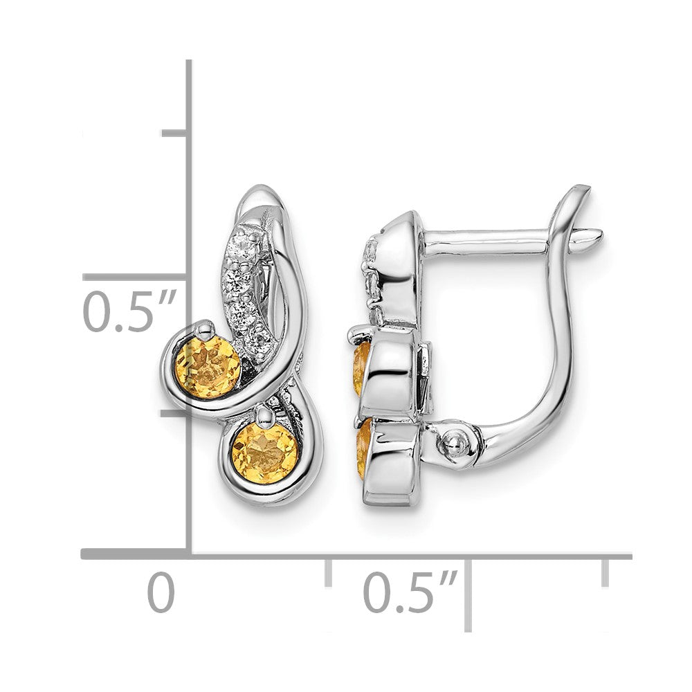 SS Rhod-plate .52t.w. Citrine/White Topaz Swirl Hinged Earring