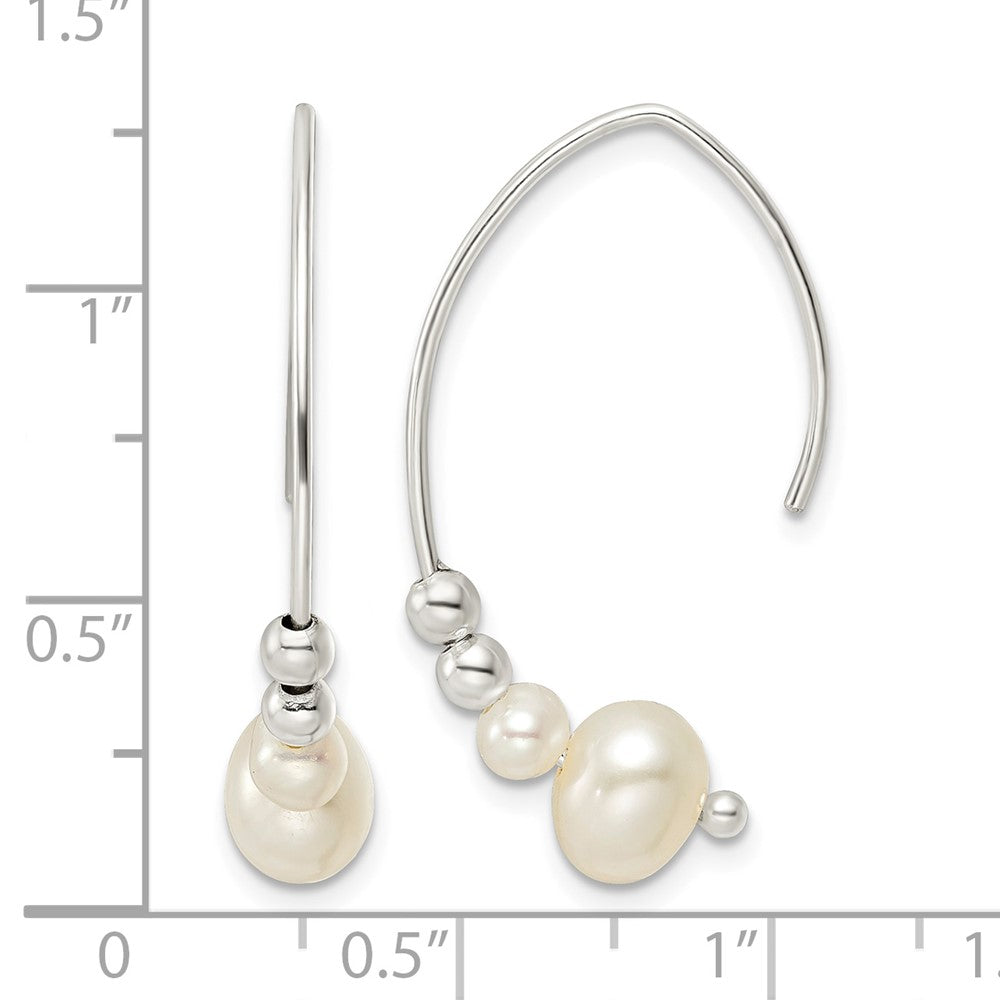 Sterling Silver Rhodium-plated Polished Glass Pearl Dangle Earrings