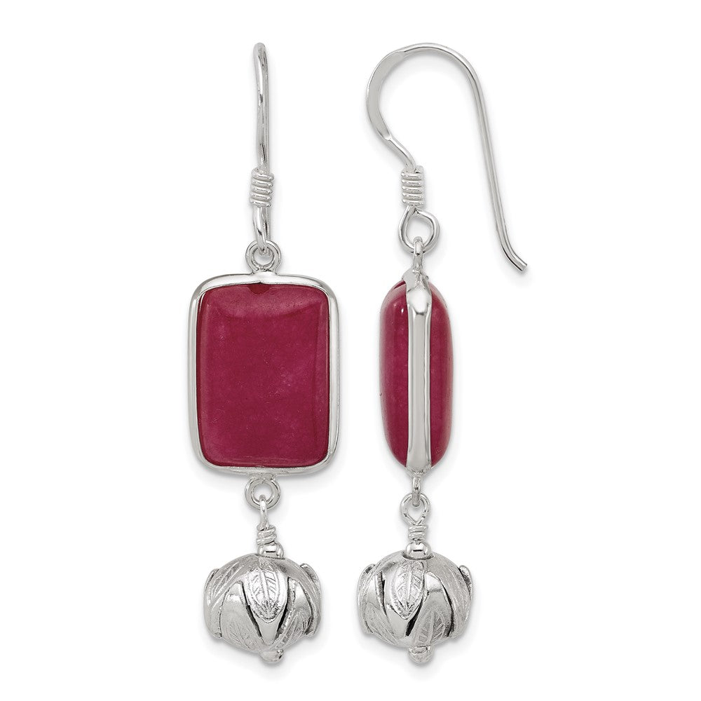 Sterling Silver Red Jade Dangle Shepherd Hook Earrings