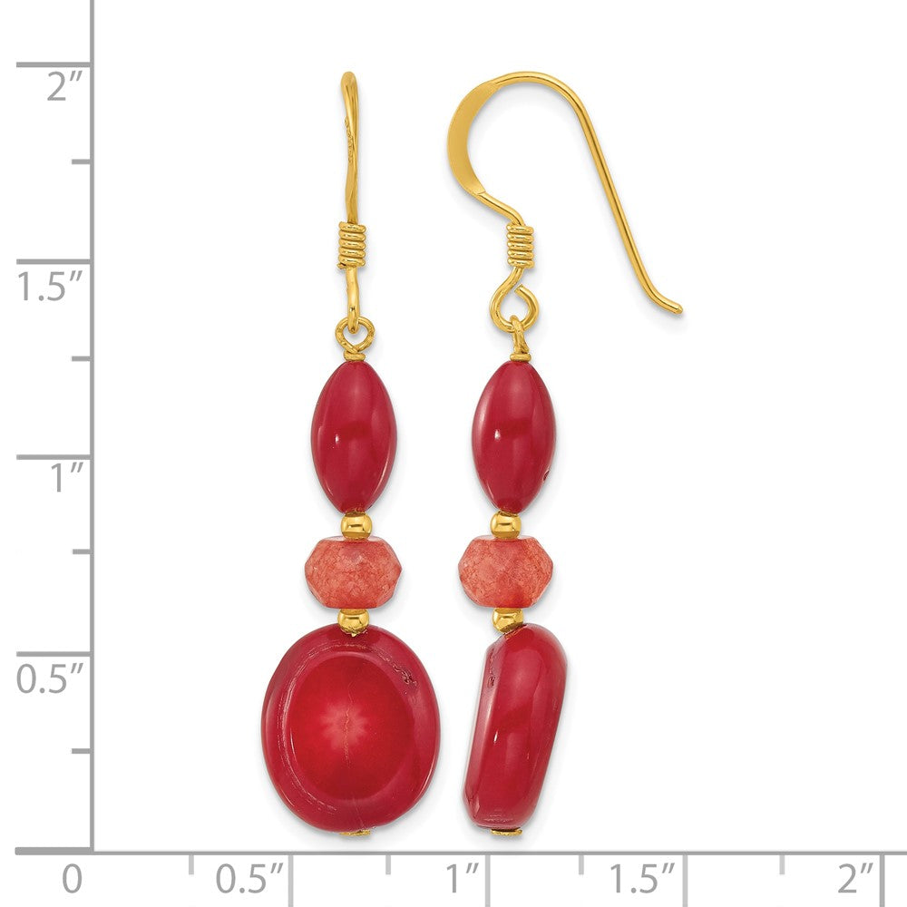 Sterling Silver Gold-plated Coral/Jade Dangle Earrings