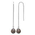 Sterling Silver Rhodium-plated Black Tahitian Pearl Threader Earrings