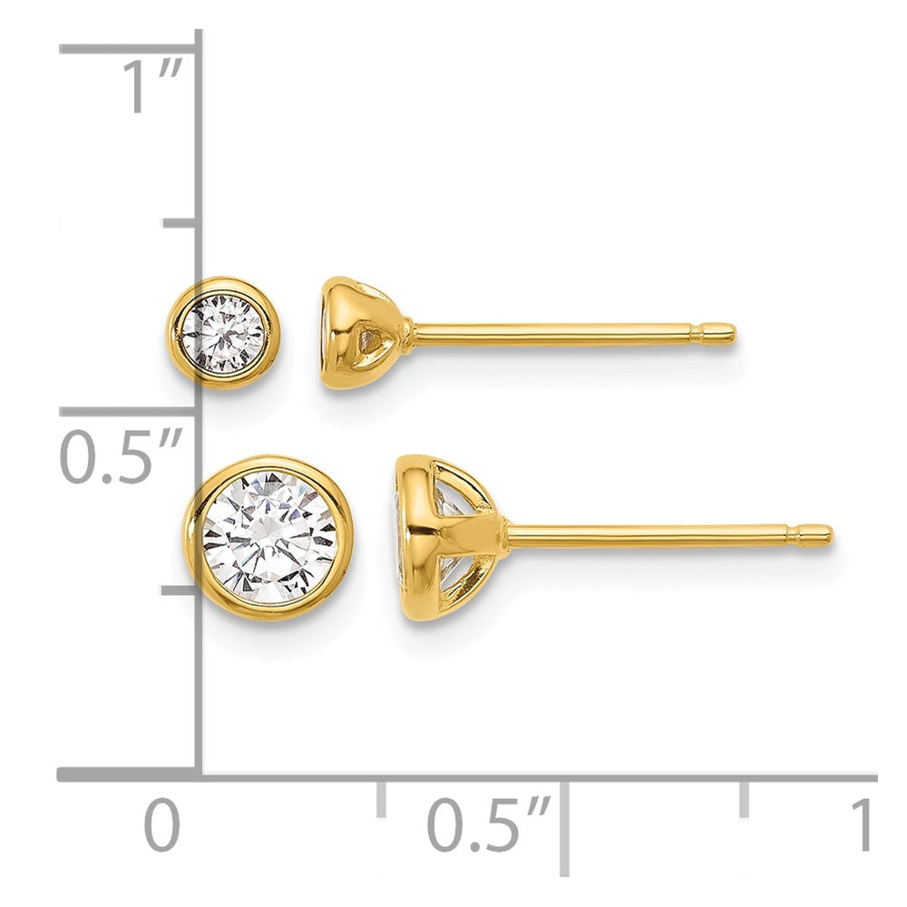 Sterling Silver Gold-tone 3mm and 5mm CZ Bezel Post Earrings Set
