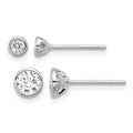 Sterling Silver RH-plated 3mm and 5mm CZ Bezel Post Earrings Set