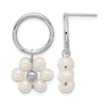 Sterling Silver RH-plated 4-5mm White FWC Pearl Flower Dangle Earrings